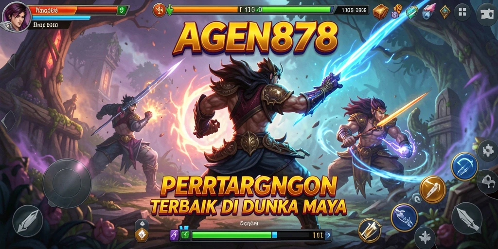 Tangkapan layar AGEN878 menampilkan pertarungan seru antara dua karakter di arena.