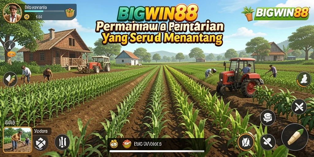 Screenshot utama <strong>BIGWIN88</strong> menampilkan gameplay pertanian yang interaktif dan menarik.