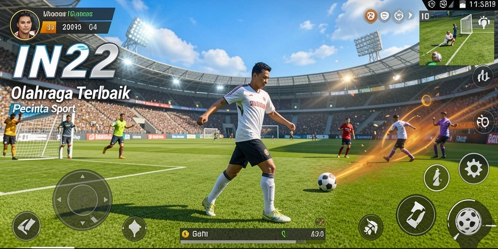 Tangkapan layar gameplay IN22 yang menunjukkan momen seru di lapangan.