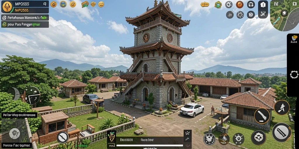 Screenshot MPO555 menampilkan aksi menara yang mempertahankan dari serangan musuh.