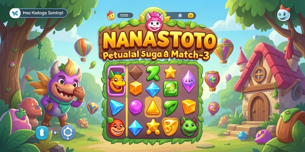 Screenshot gameplay NANASTOTO menampilkan kombinasi elemen cerah pada permainan Match-3.