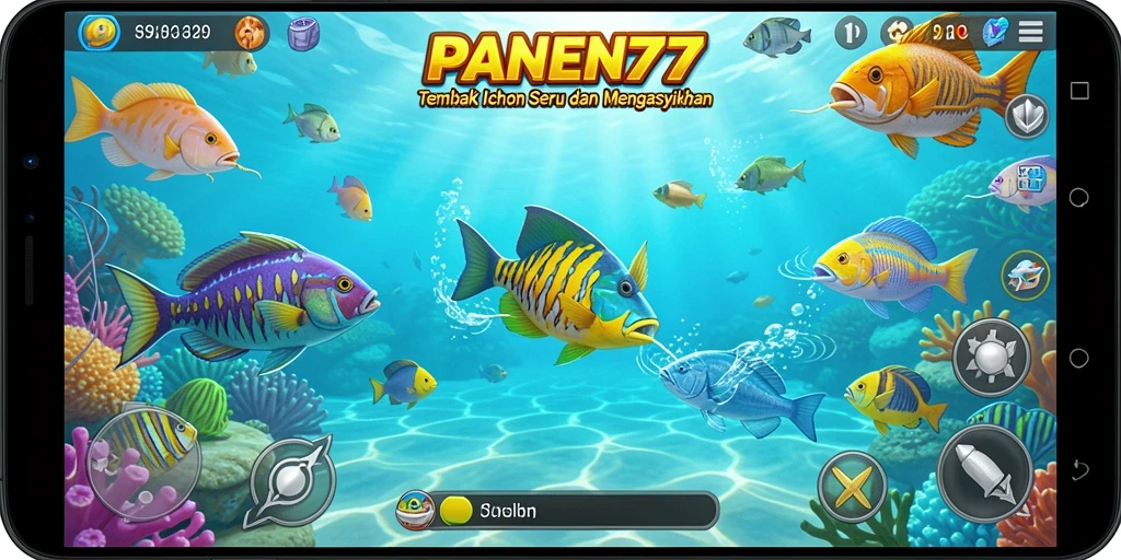 Tampilan gameplay seru dalam PANEN77 saat menangkap ikan.