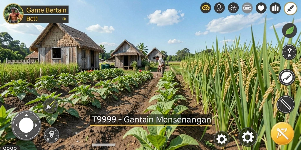 Tangkapan layar menunjukkan gameplay seru bertani di T9999.