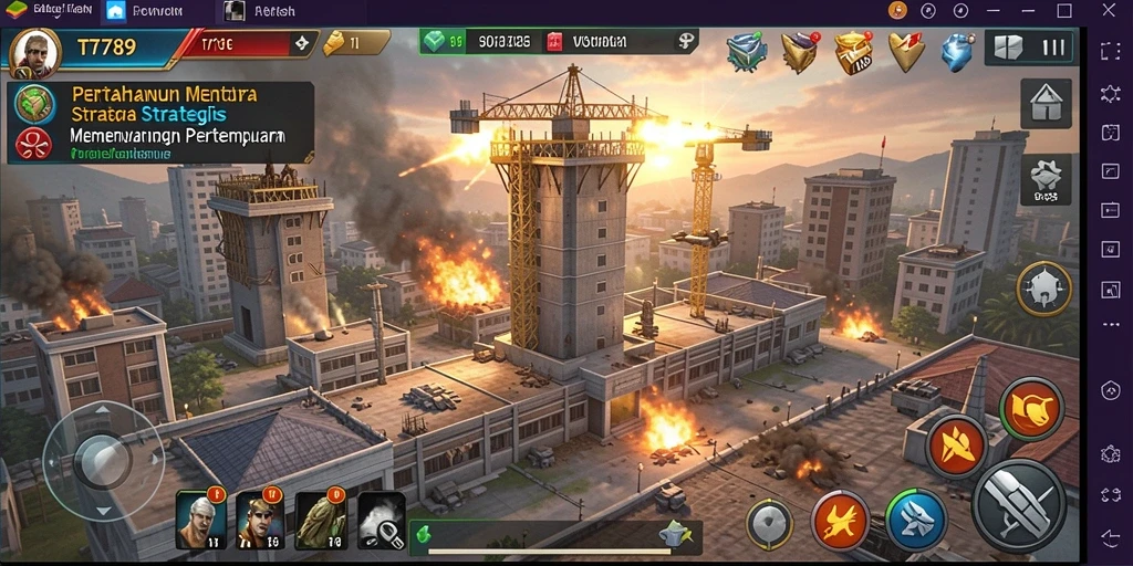 Screenshot gameplay Tower Defense TT789 dengan menara yang beraksi.